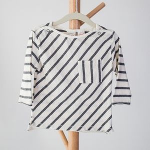 Zara DIAGONAL STRIPE TOP  ecru 9-12 months